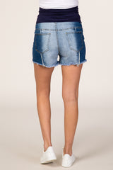 PinkBlush Blue Colorblock Frayed Maternity Jean Shorts