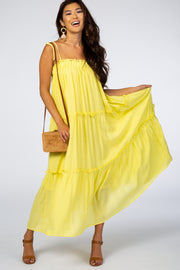 Yellow Tie Strap Ruffle Maxi Dress