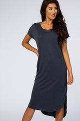 Navy Faded Curved Hem Midi Dress