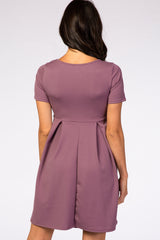 Purple Short Sleeve Front Pleat Dress