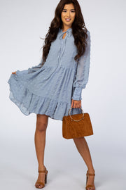 Light Blue Textured Chiffon Ruffle Hem Dress