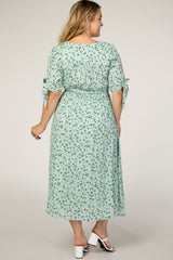 Mint Green Floral Tie Sleeve Maternity Plus Midi Dress