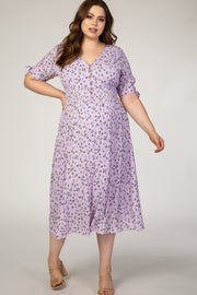 Lavender Floral Tie Sleeve Maternity Plus Midi Dress