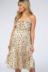 Cream Polka Dot Front Knot Maternity Dress