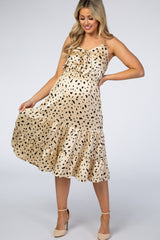 Cream Polka Dot Front Knot Maternity Dress