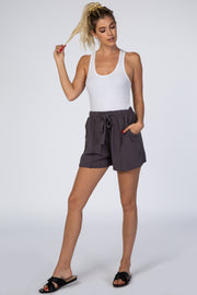 Charcoal Elastic Waist Flowy Shorts