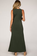 Olive Side Slit Maternity Maxi Dress