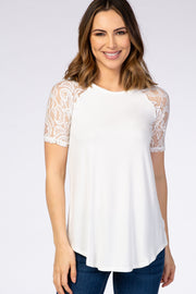 Ivory Lace Sleeve Short Sleeve Top