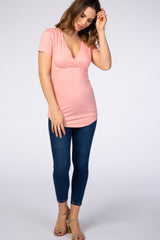 Pink Short Sleeve Wrap Nursing Top