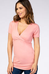 Pink Short Sleeve Wrap Nursing Top