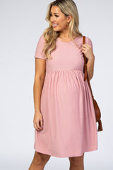 Pink Swiss Dot Short Sleeve Maternity Dress