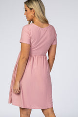 Pink Swiss Dot Short Sleeve Maternity Dress