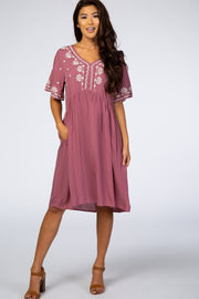 Mauve Embroidered Midi Dress