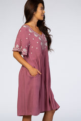 Mauve Embroidered Midi Dress