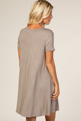 Taupe Short Sleeve Button Detail Swing Dress