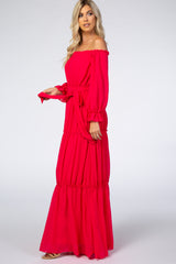 Magenta Tiered Off Shoulder Maxi Dress