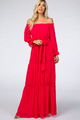 Magenta Tiered Off Shoulder Maxi Dress