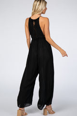 Black Halter Neck Wide Leg Jumpsuit