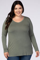 Light Olive Basic Long Sleeve Plus Maternity Top