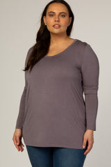 Grey Basic Long Sleeve Plus Top