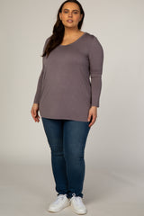 Grey Basic Long Sleeve Plus Top