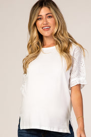 White Eyelet Short Sleeve Maternity Top