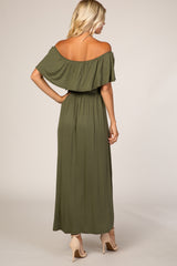 Olive Solid Off Shoulder Maxi Dress