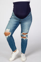 Blue Distressed Maternity Plus Jeans