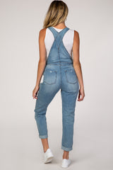 Light Wash Distressed Maternity Denim Overalls