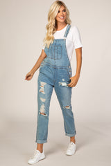 Light Wash Distressed Maternity Denim Overalls