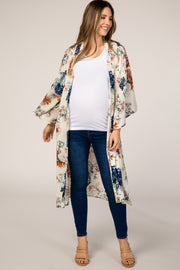 Cream Floral Side Slit Maternity Cover Up