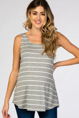 Heather Grey Striped Round Neck Maternity Tank Top