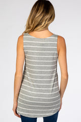 Heather Grey Striped Round Neck Maternity Tank Top