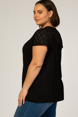 PinkBlush Black Eyelet Short Flutter Sleeve Plus Top