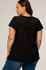 PinkBlush Black Eyelet Short Flutter Sleeve Plus Top