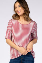 Mauve Striped Drop Shoulder Top