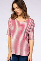 Mauve Striped Drop Shoulder Top