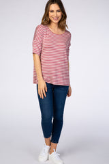 Mauve Striped Drop Shoulder Top