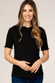 Black Ribbed Ruffle Trim Maternity Top