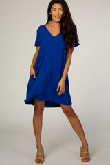 Royal Blue V-Neck Short Sleeve Dress