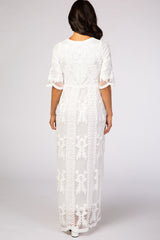 White Crochet Overlay Maxi Dress