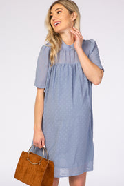 Light Blue Swiss Dot Mock Neck Maternity Dress