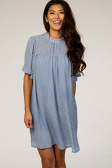 Light Blue Swiss Dot Mock Neck Dress