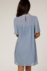 Light Blue Swiss Dot Mock Neck Dress