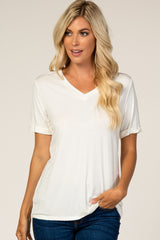 White V-Neck Cuff Sleeve Top