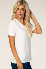 White V-Neck Cuff Sleeve Top