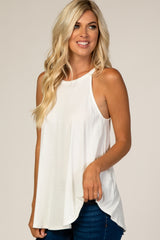 White Rounded Halter Neck Top