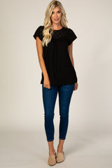 PinkBlush Black Eyelet Short Flutter Sleeve Top