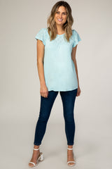 PinkBlush Light Blue Eyelet Short Flutter Sleeve Top