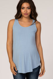 Blue Rounded Hem Sleeveless Maternity Top